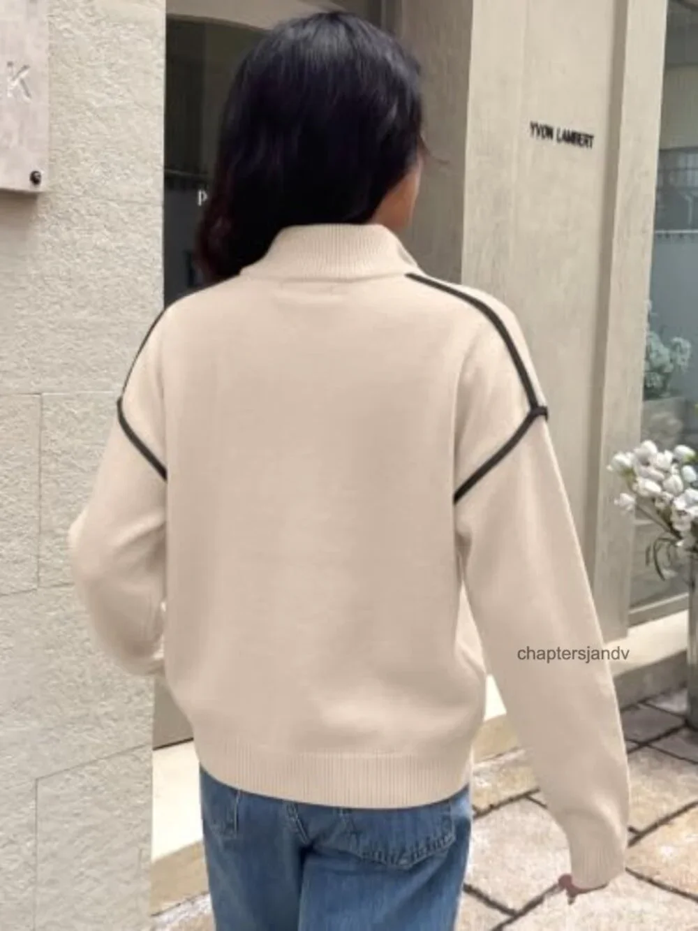 Women's Quarter Zip Pullover Sweater Loose Fit Knit V Neck Collared Fall